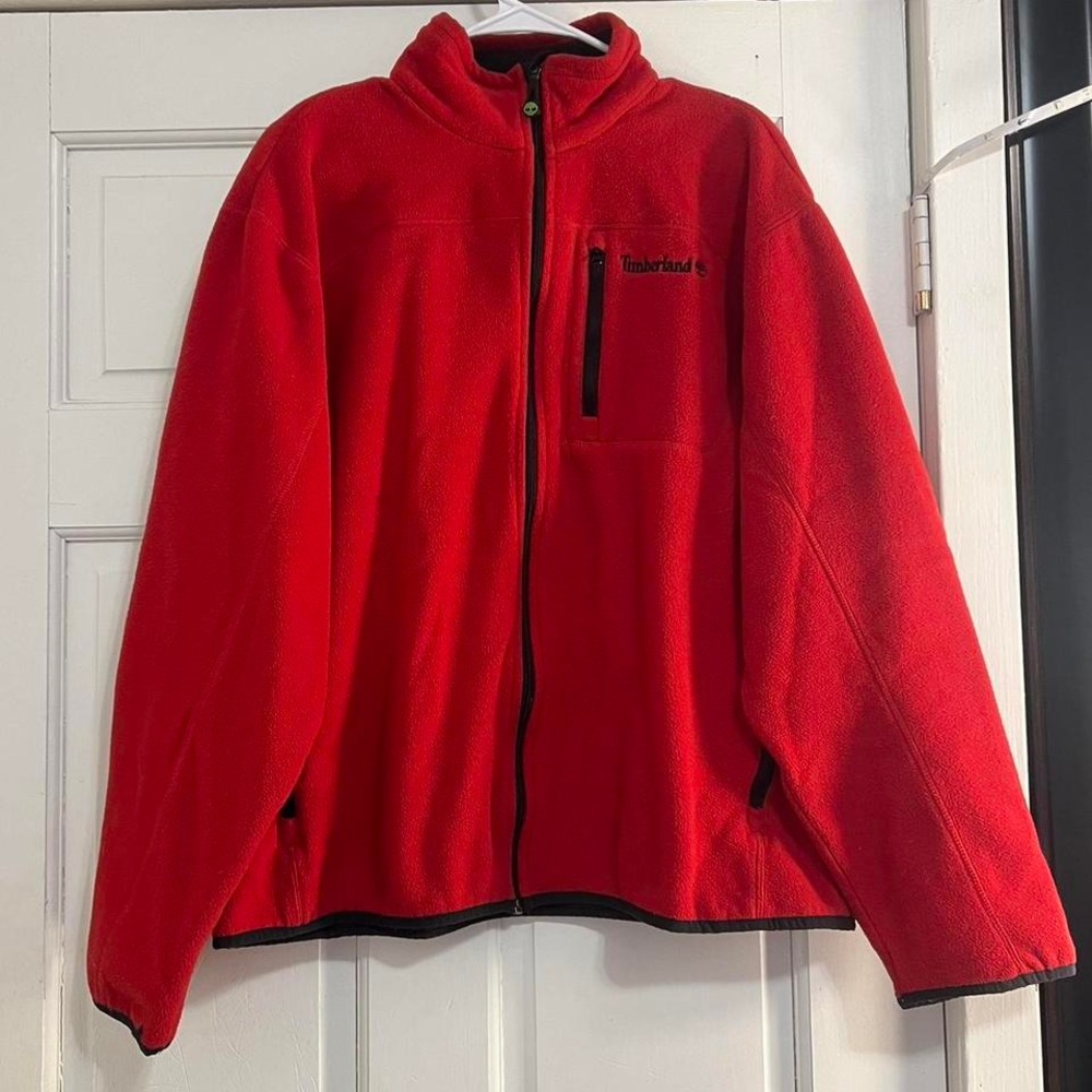 Red Timberland fleece jacket